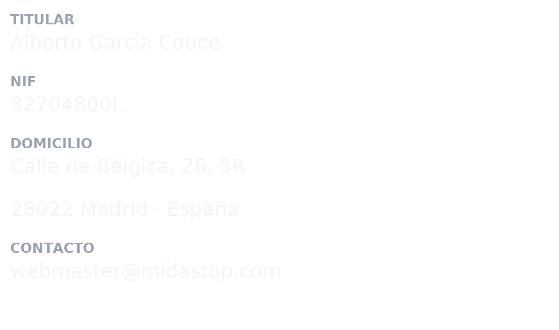 Datos identificativos y de contacto del titular de MidasTop